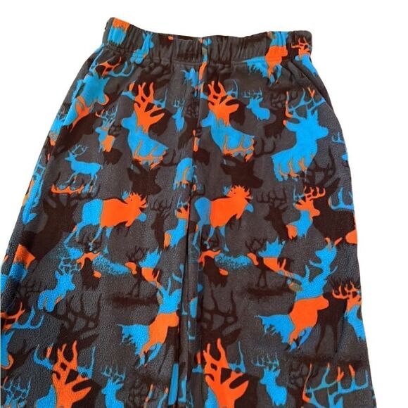 Cherokee Youth Small 6-7 Orange Blue Grey Fleece PJ Moose Pajama Sleep Pants - Picture 2 of 5
